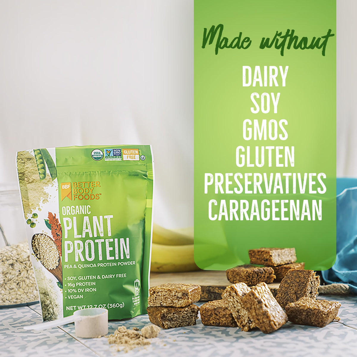 BetterBody Foods Organic Plant Based Protein Powder, 16g of Protein 24% DV, Vegan, Low Net Carbs, Gluten Free, Dairy Free, No Sugar Added, Soy Free, Non-GMO, 12.7 Ounces - PrimeBioHealth - canada supplements
