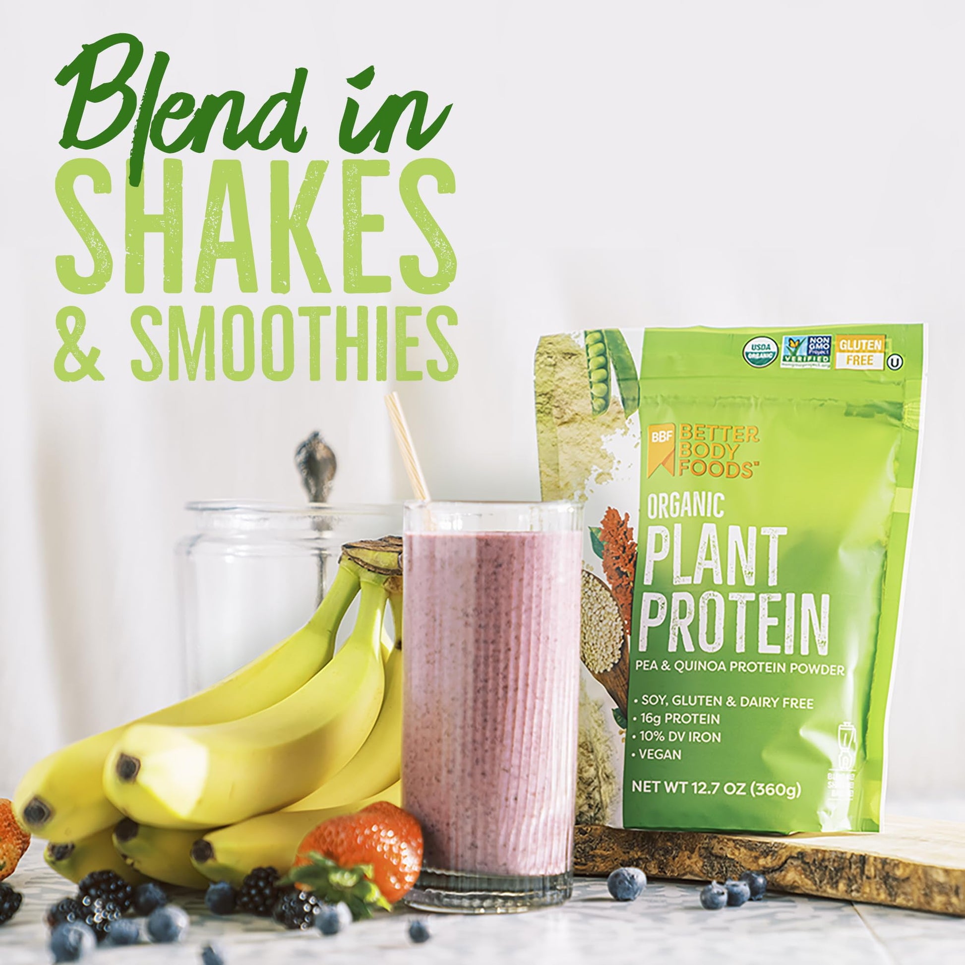 BetterBody Foods Organic Plant Based Protein Powder, 16g of Protein 24% DV, Vegan, Low Net Carbs, Gluten Free, Dairy Free, No Sugar Added, Soy Free, Non-GMO, 12.7 Ounces - PrimeBioHealth - canada supplements