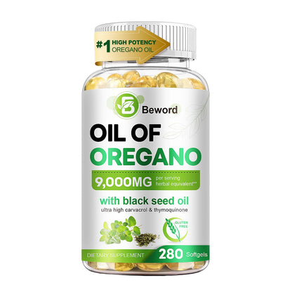 BEWORD Oil of Oregano with Black Seed Oil, 280 Softgels, 9000mg Per Serving – 2-in-1 Oregano Supplement for Immune Health with High Carvacrol & Thymoquinone | Plant-Based, Non-GMO - PrimeBioHealth - canada supplements