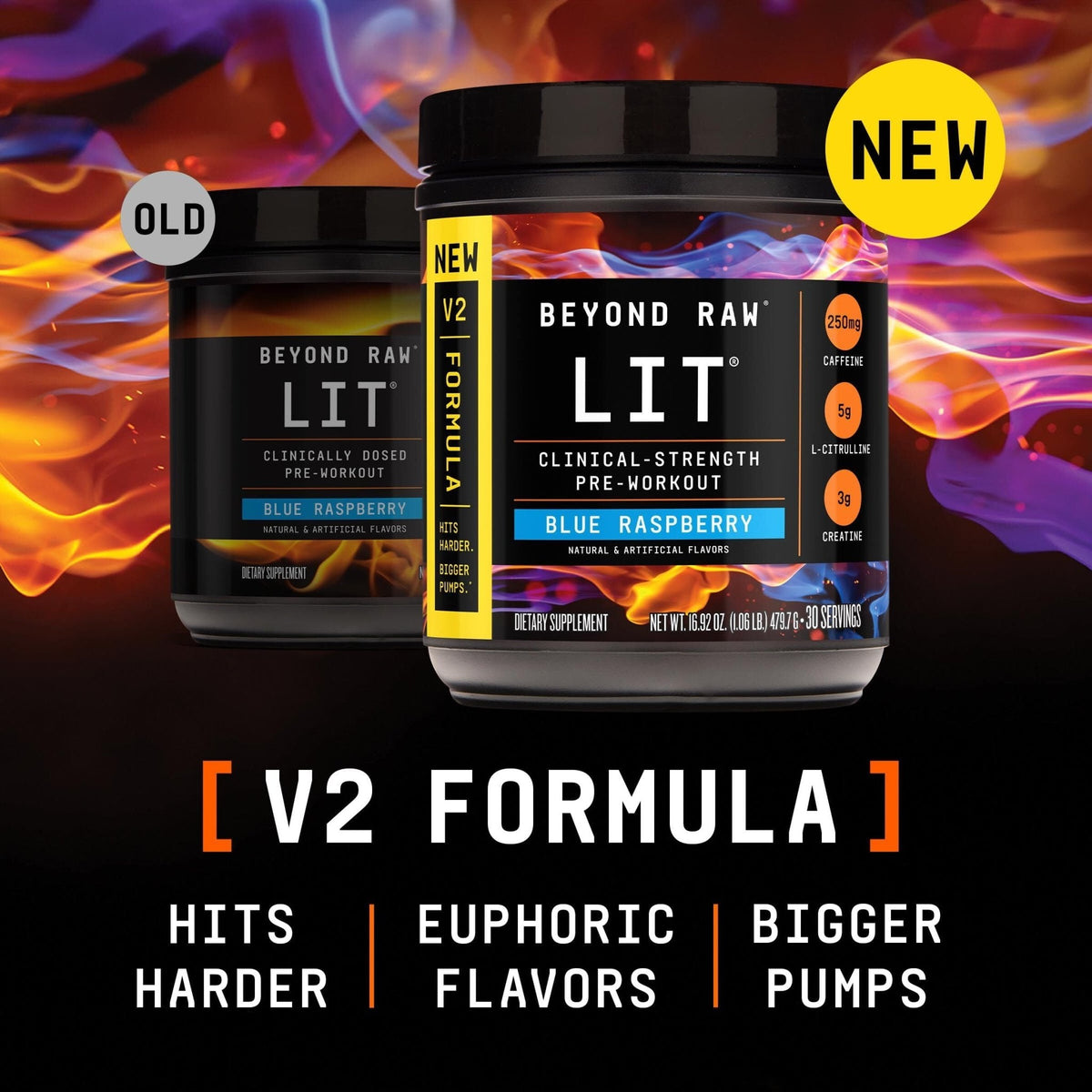 BEYOND RAW LIT V2 Clinical Strength Pre Workout Powder, Hits Harder, Bigger Pumps, Caffeine, L-Citrulline, Creatine, Blue Raspberry, 30 Servings - PrimeBioHealth - canada supplements