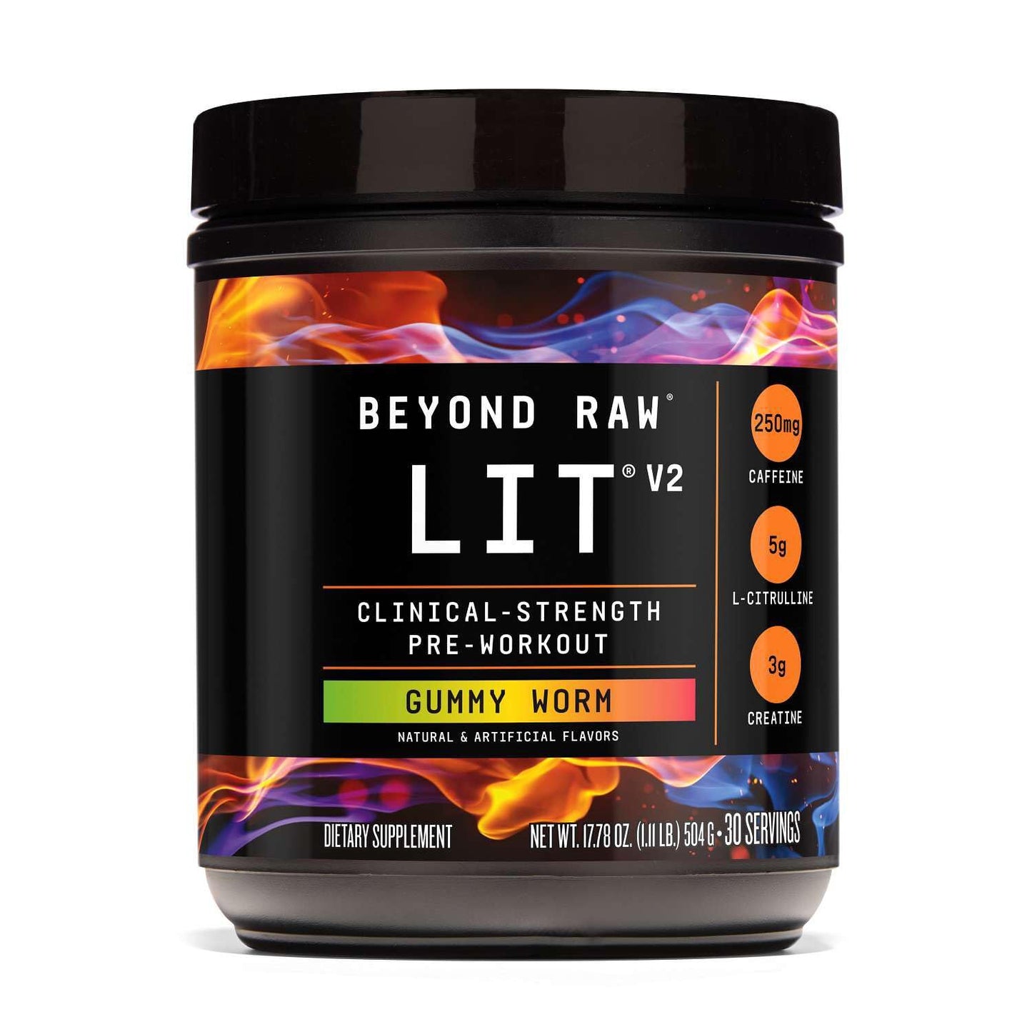 BEYOND RAW LIT V2 Clinical Strength Pre Workout Powder, Hits Harder, Bigger Pumps, Caffeine, L-Citrulline, Creatine, Gummy Worm, 30 Servings - PrimeBioHealth - canada supplements