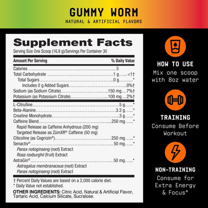 BEYOND RAW LIT V2 Clinical Strength Pre Workout Powder, Hits Harder, Bigger Pumps, Caffeine, L-Citrulline, Creatine, Gummy Worm, 30 Servings - PrimeBioHealth - canada supplements
