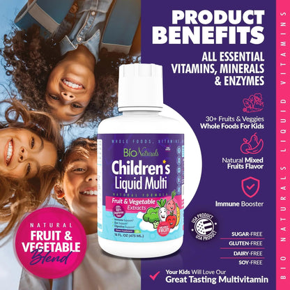 Bio Naturals Children's Liquid Multivitamin & Immune Booster - Natural Supplement for Kids & Toddlers with Vitamins A B C D3 E, Fiber - PrimeBioHealth - canada supplements