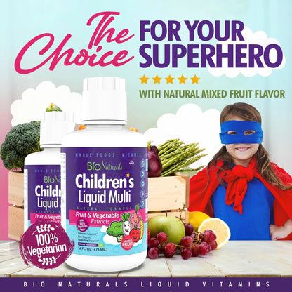 Bio Naturals Children's Liquid Multivitamin & Immune Booster - Natural Supplement for Kids & Toddlers with Vitamins A B C D3 E, Fiber - PrimeBioHealth - canada supplements