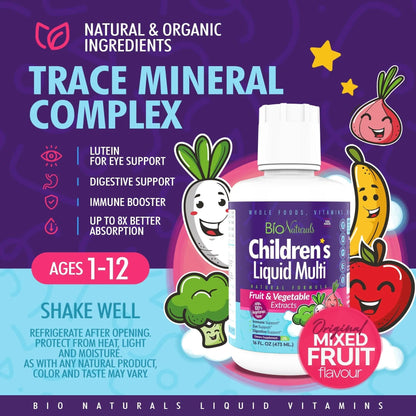 Bio Naturals Children's Liquid Multivitamin & Immune Booster - Natural Supplement for Kids & Toddlers with Vitamins A B C D3 E, Fiber - PrimeBioHealth - canada supplements