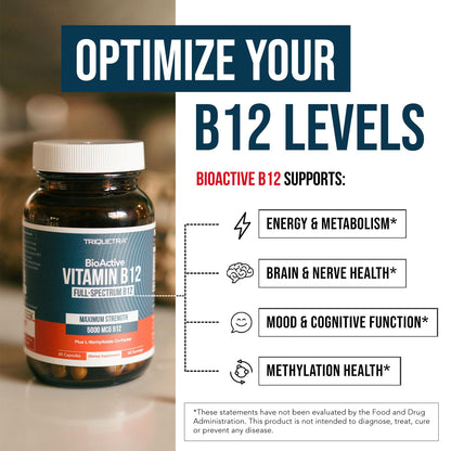 BioActive Vitamin B12 - 5000 mcg, Contains 3 BioActive Forms B12 Plus Methylfolate Cofactor - Methyl B12, Adenosyl B12 & Hydroxy B12 | Supports Energy - PrimeBioHealth - canada supplements