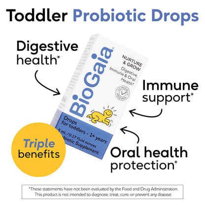BioGaia Nurture & Grow for Toddlers | Ages 1+ | Liquid Probiotic | Allergen-Free | Triple-Benefit Probiotic for Kids | Digestive Health - PrimeBioHealth - canada supplements