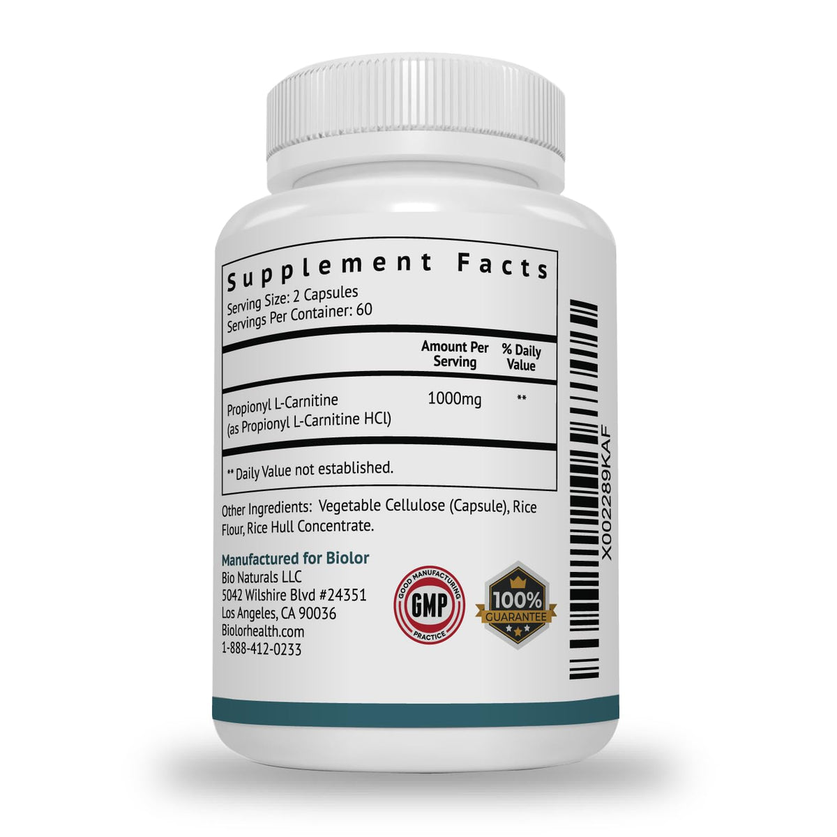 Biolor High Absorption Propionyl-L-Carnitine (PLCAR) No Artificial Fillers - Effective Propionyl L Carnitine HCL Supplement to Support Blood Circulation - 120 Capsules - PrimeBioHealth - canada supplements