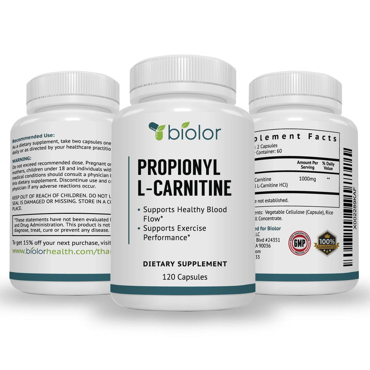 Biolor High Absorption Propionyl-L-Carnitine (PLCAR) No Artificial Fillers - Effective Propionyl L Carnitine HCL Supplement to Support Blood Circulation - 120 Capsules - PrimeBioHealth - canada supplements