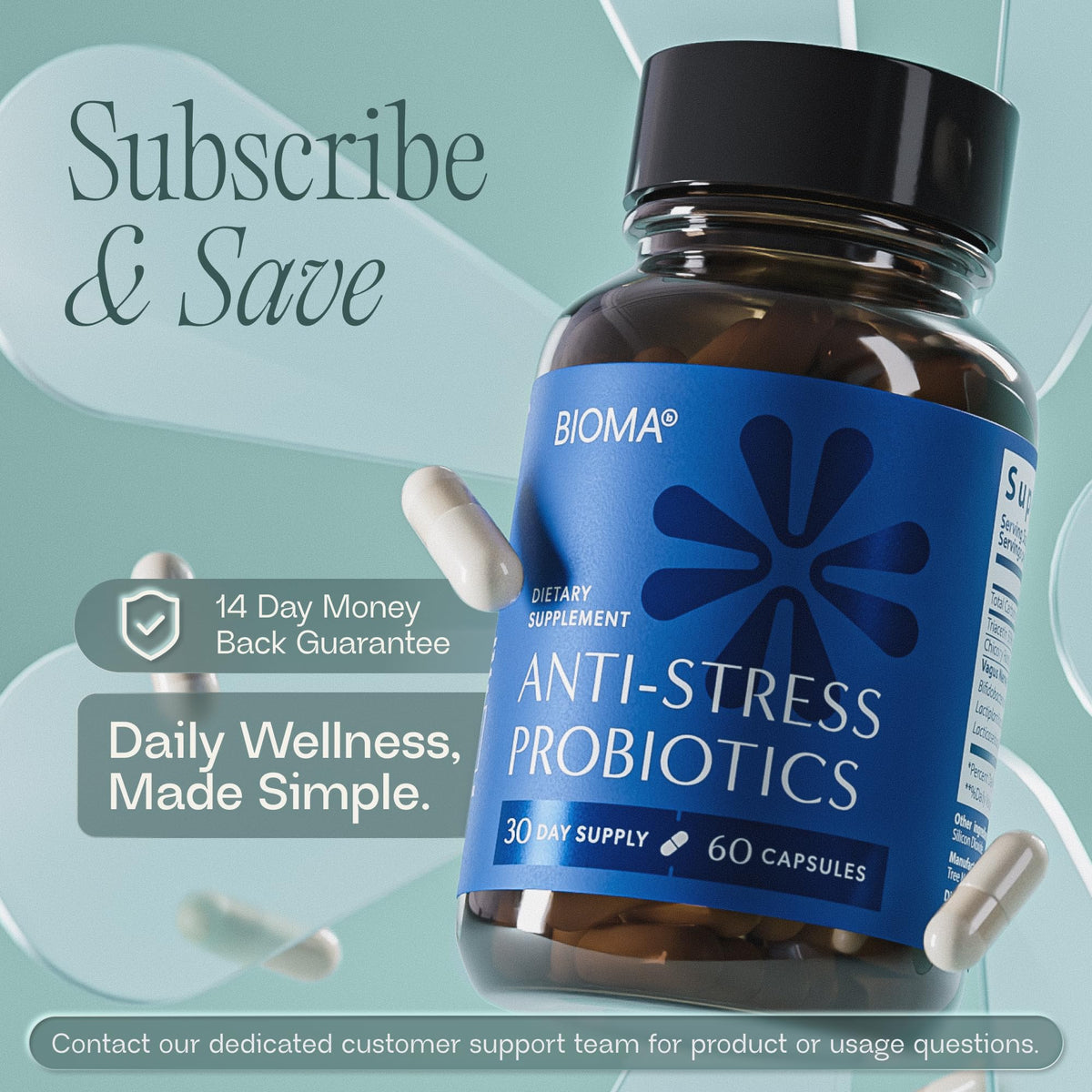 BIOMA Anti-Stress Probiotics – 3-in-1 Gut-Brain Axis Support for Stress Relief & Mood – Prebiotics, Postbiotics & Clinically Studied Strains – Vagus Nerve - PrimeBioHealth - canada supplements