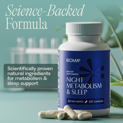 BIOMA Night Metabolism & Sleep - Supports Digestion, Energy Metabolism & Restful Sleep with Melatonin, Vitamin D, Magnesium & More - PrimeBioHealth - canada supplements