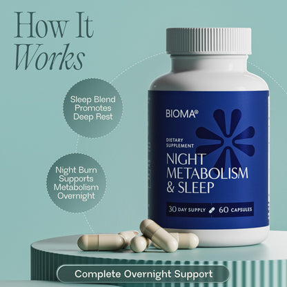 BIOMA Night Metabolism & Sleep - Supports Digestion, Energy Metabolism & Restful Sleep with Melatonin, Vitamin D, Magnesium & More - PrimeBioHealth - canada supplements