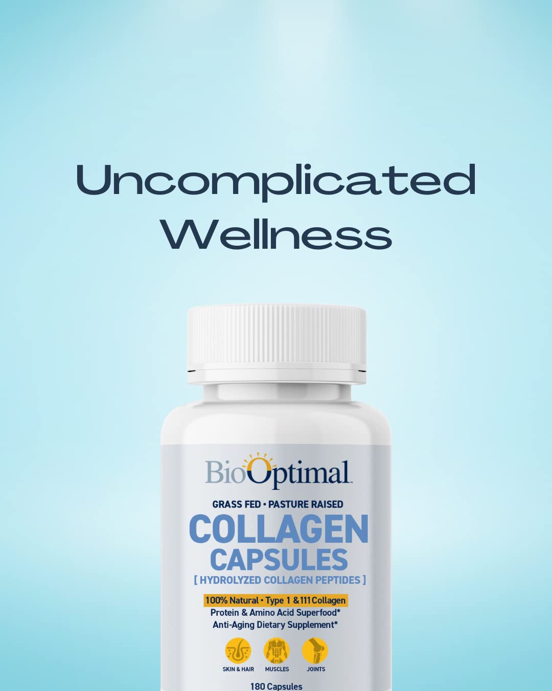BioOptimal Collagen Peptides Capsules - Grass-Fed, Pasture-Raised Hydrolyzed Protein S]n-GMO, Zero Sugar Daily Pills for Men & Women (180 Capsules) - PrimeBioHealth - canada supplements