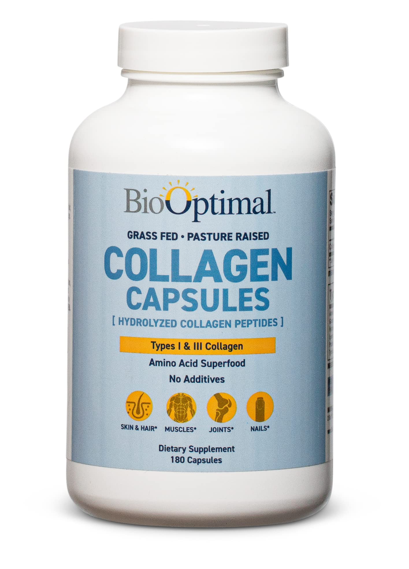 BioOptimal Collagen Peptides Capsules - Grass-Fed, Pasture-Raised Hydrolyzed Protein S]n-GMO, Zero Sugar Daily Pills for Men & Women (180 Capsules) - PrimeBioHealth - canada supplements