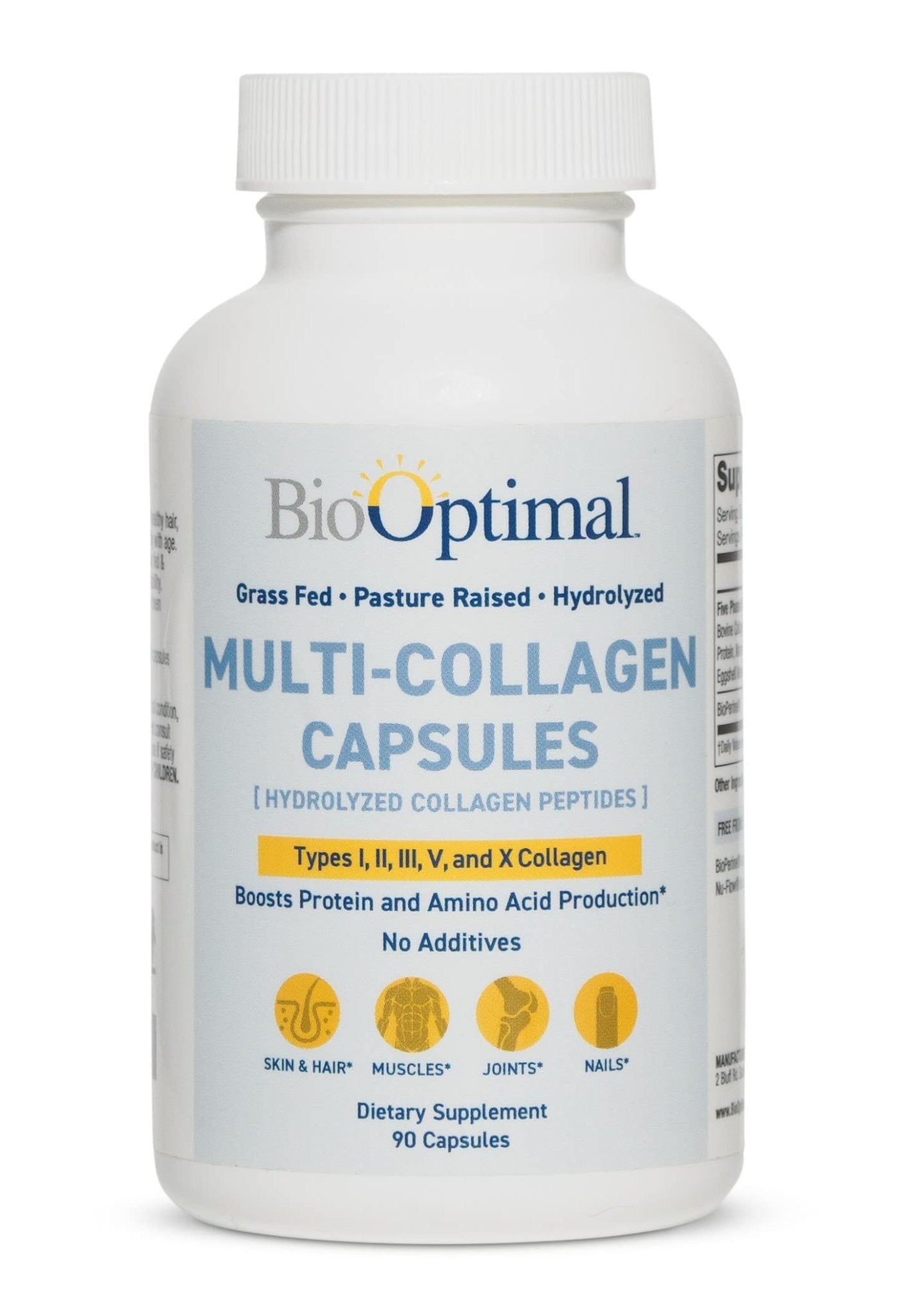 BioOptimal Multi-Collagen Supplement Capsules, Types I, II, III, V, & X Collagen, 90 Capsules - PrimeBioHealth - canada supplements