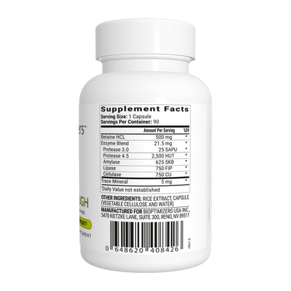 BIOptimizers HCL Breakthrough - Betaine Hydrochloride Enzymes Supplement - Assists with Protein Breakdown and Absorption - Helps Gas and Heartburn Relief - PrimeBioHealth - canada supplements
