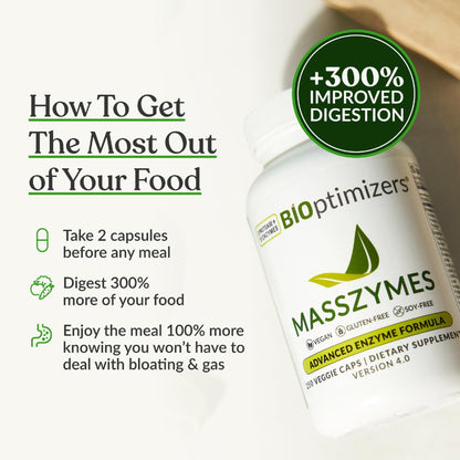BIOptimizers MassZymes - Complete Digestive Enzymes Supplement for Gut Health - Bloating Relief for Men and Women - Lipase Amylase Bromelain Digestive Enzymes (30 Capsules) - PrimeBioHealth - canada supplements