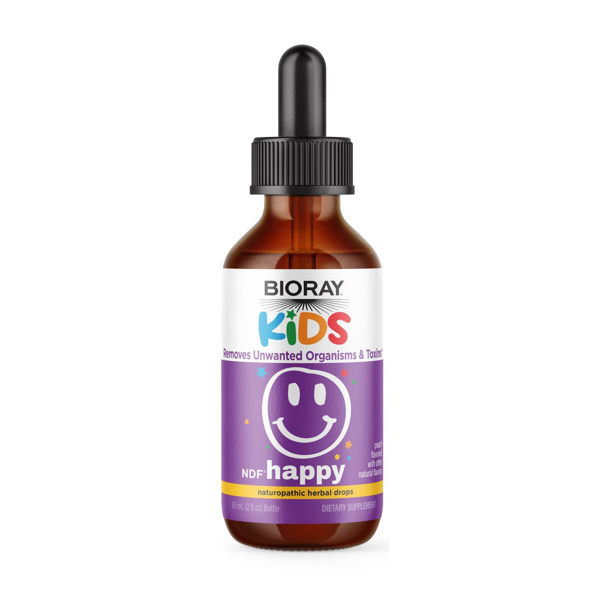 BIORAY Kids NDF Happy, Peach - 2 fl oz - Removes Unwanted Organisms That Can Trigger Irritability - 1-2 Month Supply - PrimeBioHealth - canada supplements