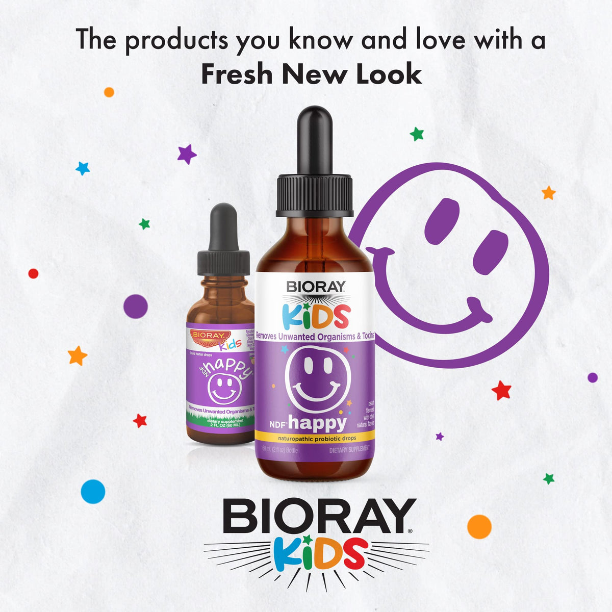 BIORAY Kids NDF Happy, Peach - 2 fl oz - Removes Unwanted Organisms That Can Trigger Irritability - 1-2 Month Supply - PrimeBioHealth - canada supplements