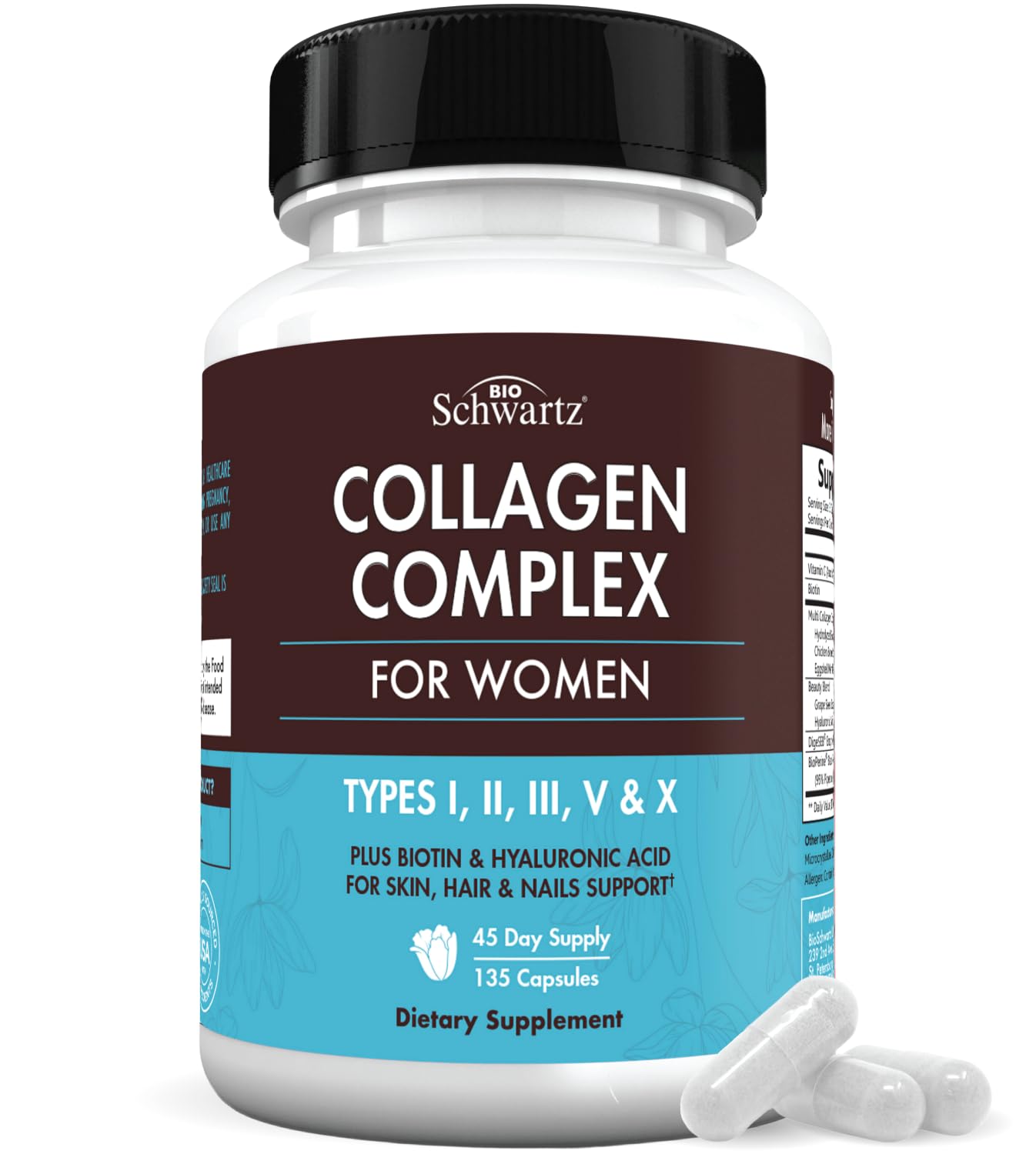 BioSchwartz Hydrolyzed Collagen Peptide Capsules - Multi Collagen Supplements for Women Types I, II, III, V, X with Vitamin C, Biotin, - PrimeBioHealth - canada supplements