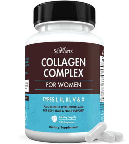 BioSchwartz Hydrolyzed Collagen Peptide Capsules - Multi Collagen Supplements for Women Types I, II, III, V, X with Vitamin C, Biotin, - PrimeBioHealth - canada supplements