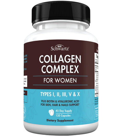 BioSchwartz Hydrolyzed Collagen Peptide Capsules - Multi Collagen Supplements for Women Types I, II, III, V, X with Vitamin C, Biotin, - PrimeBioHealth - canada supplements