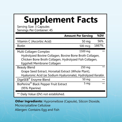 BioSchwartz Hydrolyzed Collagen Peptide Capsules - Multi Collagen Supplements for Women Types I, II, III, V, X with Vitamin C, Biotin, - PrimeBioHealth - canada supplements