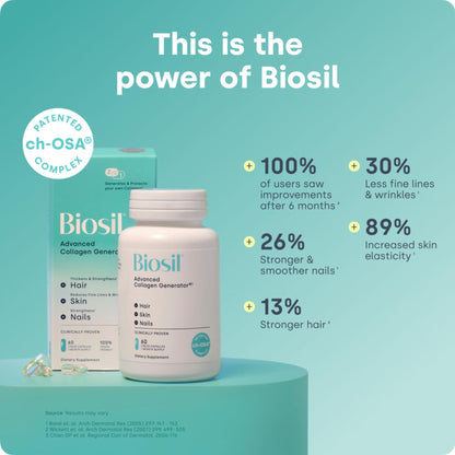 Biosil Collagen Booster Supplement - 180 Vegan Capsules - Patented ch-OSA Activator for Skin, Hair, Nails & Joints - Supports Natural Production - 90-Day Supply - PrimeBioHealth - canada supplements