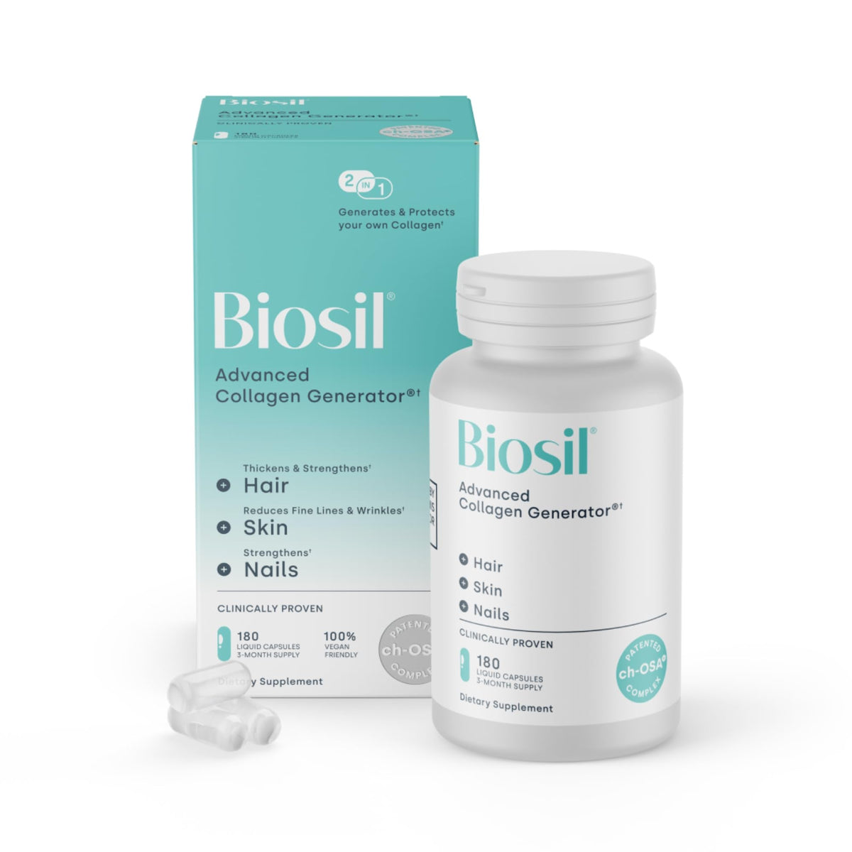 Biosil Collagen Booster Supplement - 180 Vegan Capsules - Patented ch-OSA Activator for Skin, Hair, Nails & Joints - Supports Natural Production - 90-Day Supply - PrimeBioHealth - canada supplements