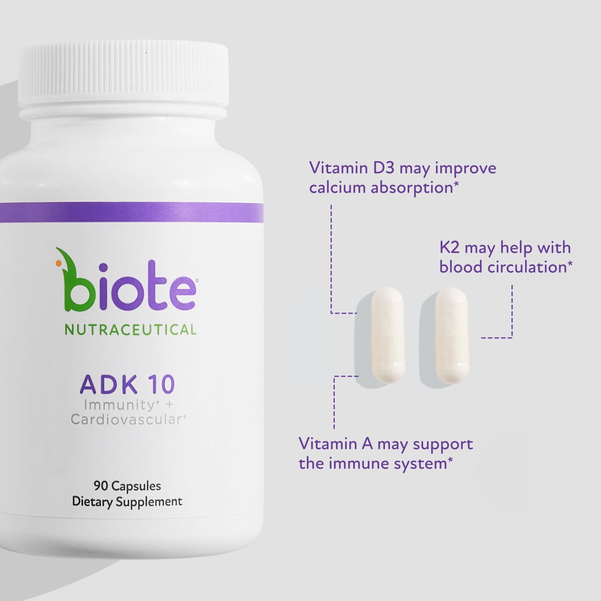 Biote Nutraceuticals - ADK 10 - Immunity + Cardiovascular (90 Capsules) - PrimeBioHealth - canada supplements