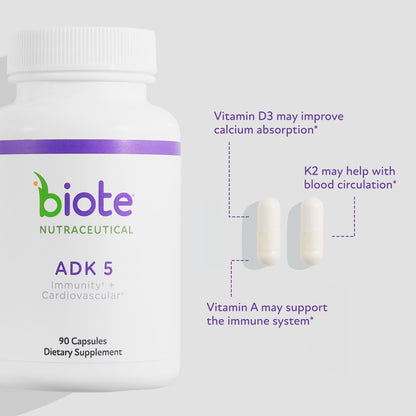 Biote Nutraceuticals - ADK 5 - Immunity + Cardiovascular (90 Capsules) - PrimeBioHealth - canada supplements