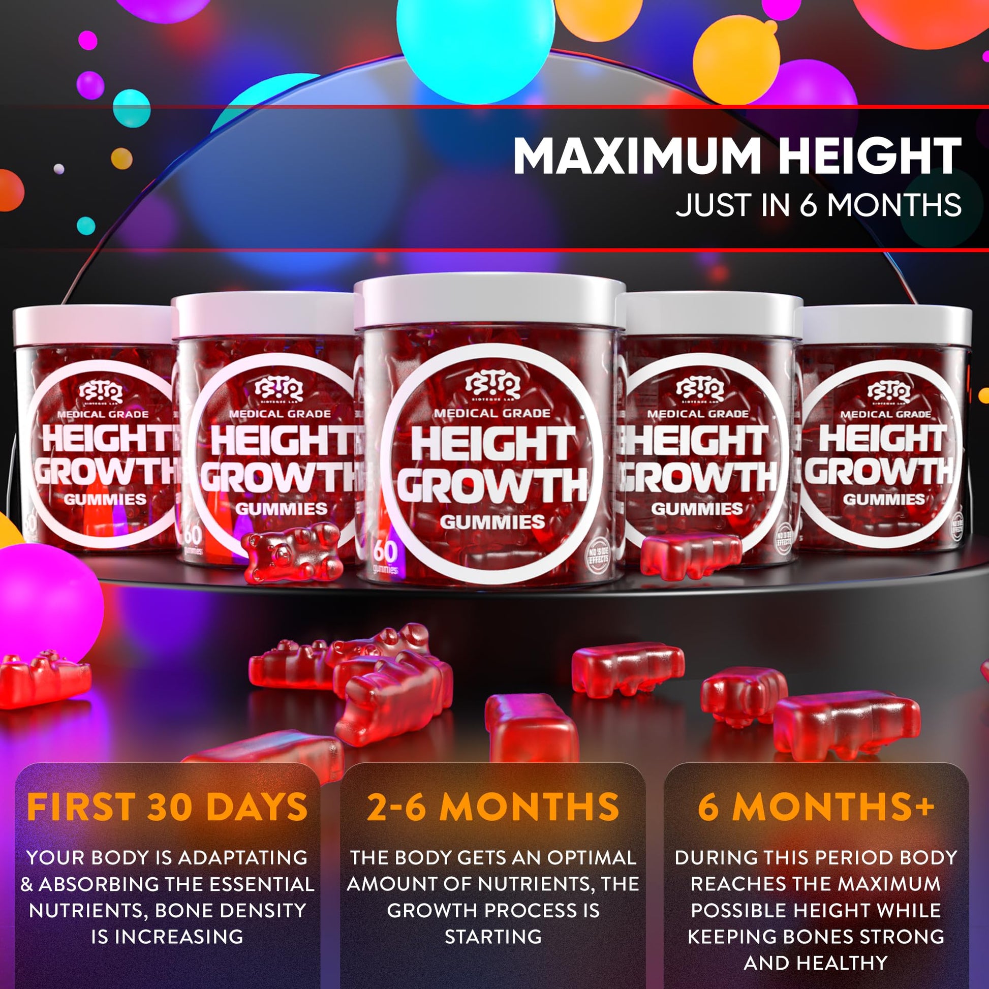 BIOTEQUELAB Height Growth Increase Gummies Vitamins, Grow Tall Supplement, Calcium, Magnesium, Zinc, Ashwagandha, - PrimeBioHealth - canada supplements