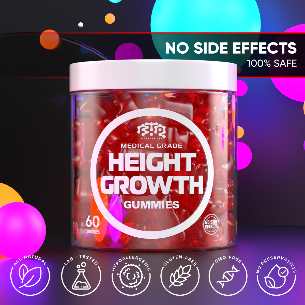 BIOTEQUELAB Height Growth Increase Gummies Vitamins, Grow Tall Supplement, Calcium, Magnesium, Zinc, Ashwagandha, - PrimeBioHealth - canada supplements