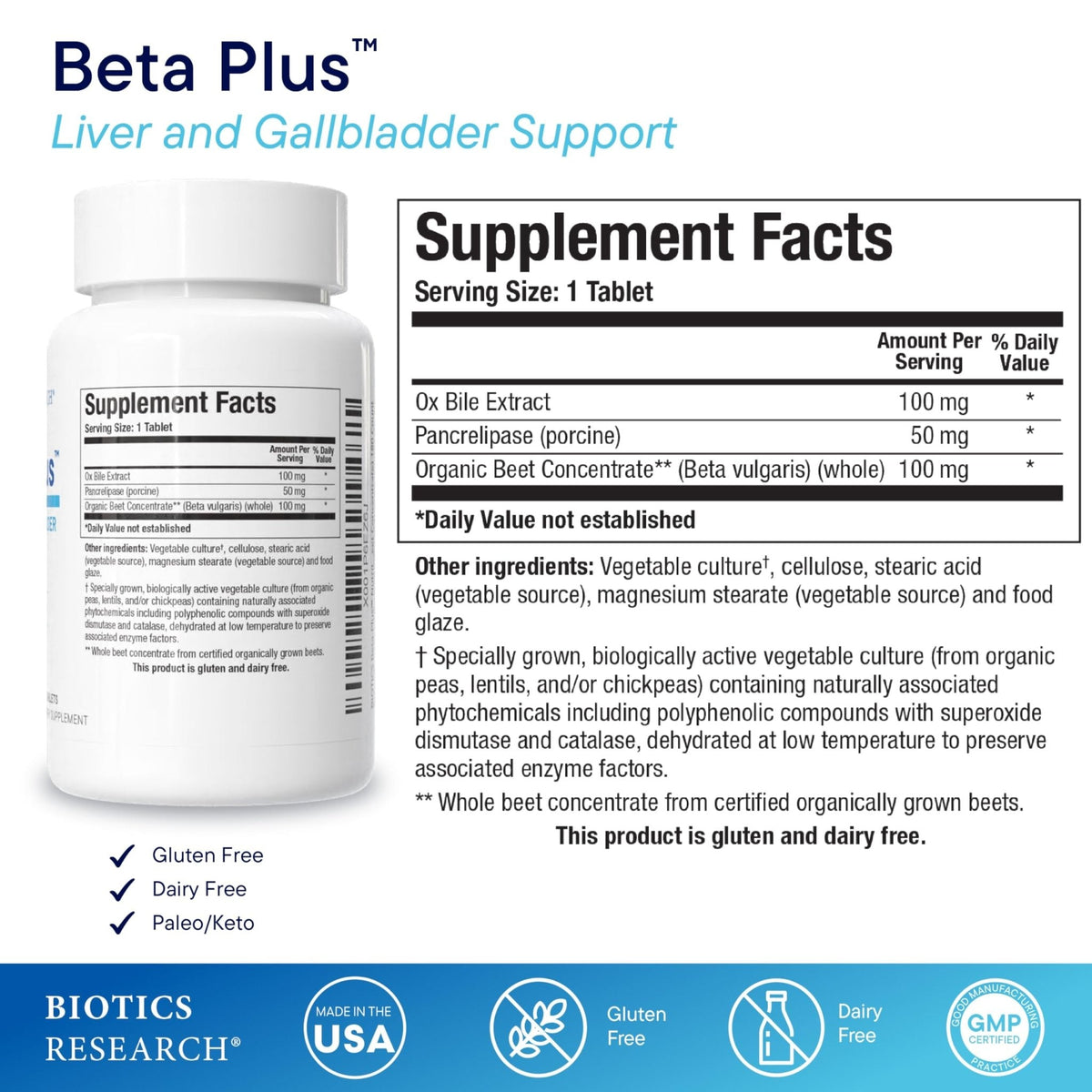 Biotics Research Beta-Plus™ Nutritional Ox Bile Salts Digestive Enzymes Supplement for Bile Production for No Gallbladder-Supports Overall Liver Function, Aids Fat Digestion, Supplies Betaine 90 Tabs - PrimeBioHealth - canada supplements