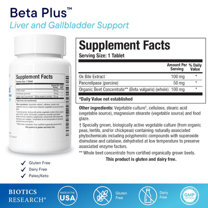 Biotics Research Beta-Plus™ Nutritional Ox Bile Salts Digestive Enzymes Supplement for Bile Production for No Gallbladder-Supports Overall Liver Function, Aids Fat Digestion, Supplies Betaine 90 Tabs - PrimeBioHealth - canada supplements