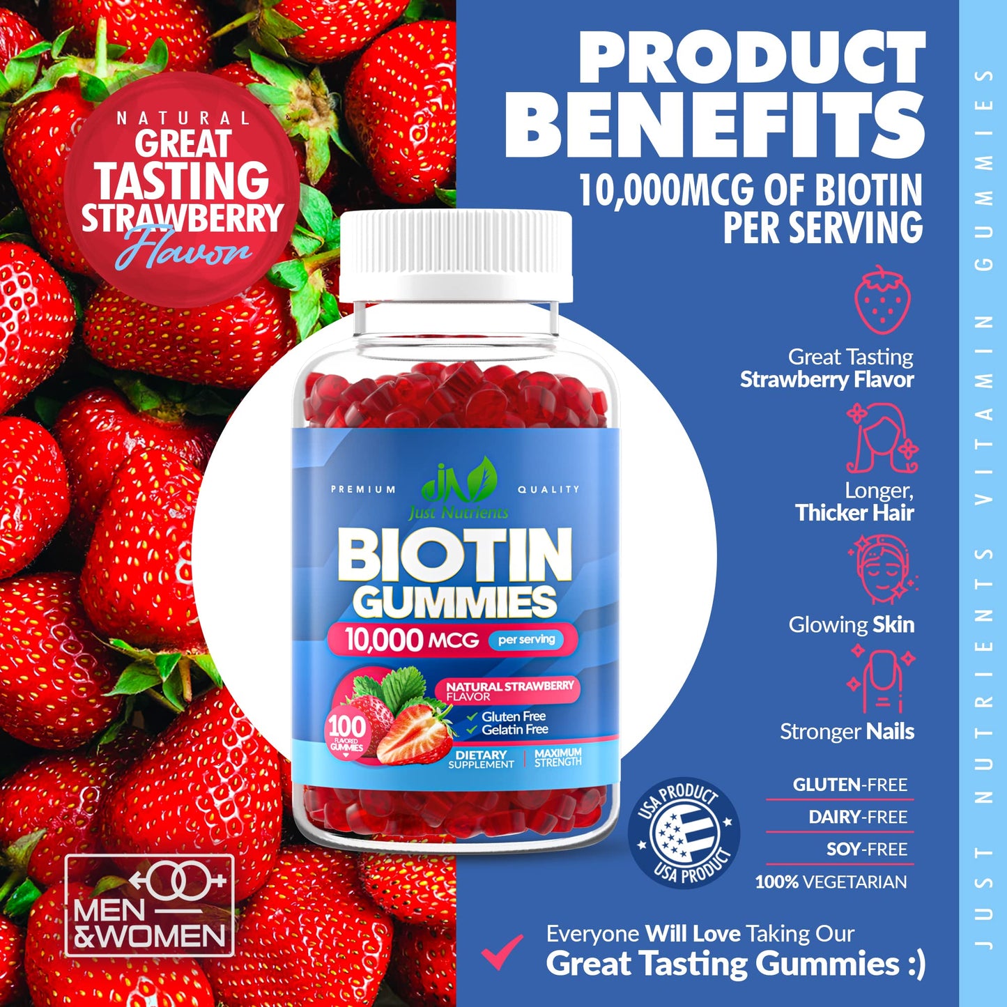 Biotin 10,000mcg Gummies for Hair Growth, Skin & Nails (100 Count) - 2x Maximum Strength Biotin Vitamins for Women & Men - Gluten-Free, Vegan, Non-GMO - PrimeBioHealth - canada supplements