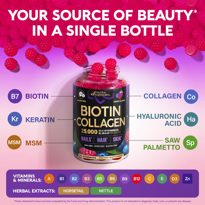 Biotin Gummies with Collagen - Hair Growth Support Skin, & Nail Strength - for Women & Men - Biotin 10000mcg | Keratin | Hyaluronic Acid | B-Complex | Saw Palmetto - PrimeBioHealth - canada supplements