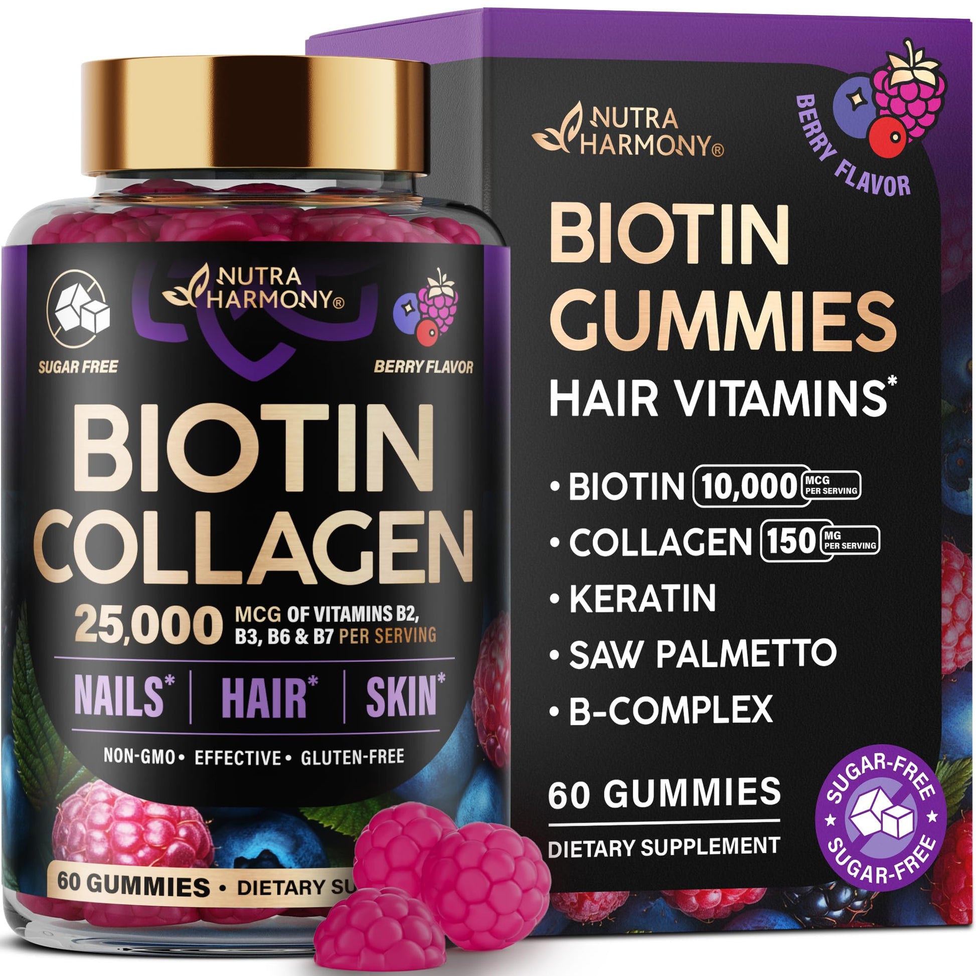 Biotin Gummies with Collagen - Hair Growth Support Skin, & Nail Strength - for Women & Men - Biotin 10000mcg | Keratin | Hyaluronic Acid | B-Complex | Saw Palmetto - PrimeBioHealth - canada supplements