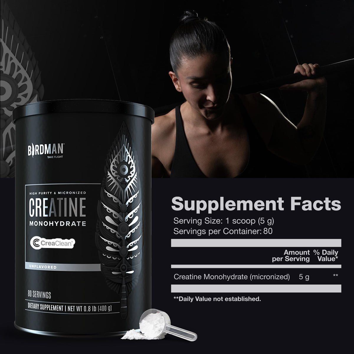 BIRDMAN Micronized Creatine Monohydrate Powder, Muscle Recovery, Caffeine Free, Creatine Pre Workout, Vegan, Post Workout, Gluten Free, Sugar Free - PrimeBioHealth - canada supplements