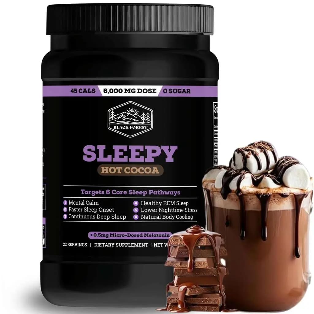 Black Forest Sleepy Hot Cocoa - Magnesium Hot Chocolate Sleepy Cocoa Sleep Powder for Adults with Melatonin & L-Theanine - Natural Sleep Drink Mix for Deep Sleep & Relaxation, - PrimeBioHealth - canada supplements