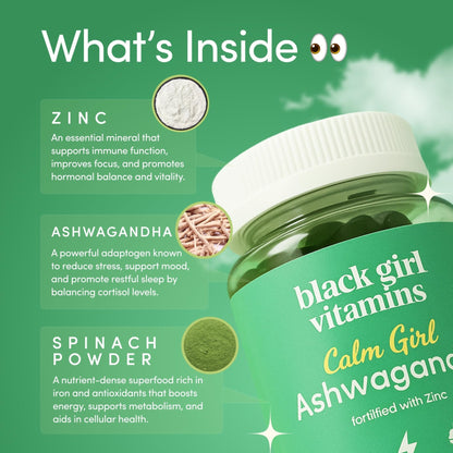 Black Girl Vitamins Calm Girl Ashwagandha + Zinc Gummies Stress Support, Promotes Relaxation & Mental Clarity, Supports Sleep & Immune Health - PrimeBioHealth - canada supplements