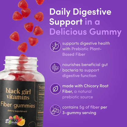 Black Girl Vitamins - Fiber Gummies - Prebiotic for Gut Health & Bloat Relief - Supports Digestion, Regularity & Microbiome Balance - Vegan, Gluten-Free, Halal - PrimeBioHealth - canada supplements