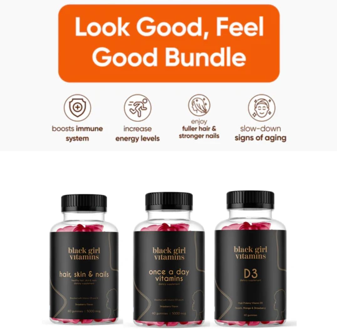 Black Girl Vitamins Look Good Feel Good Bundle – Hair Skin & Nails, Vitamin D3 2000IU & Once a Day Multivitamin - Women's Supplement Bundle - PrimeBioHealth - canada supplements