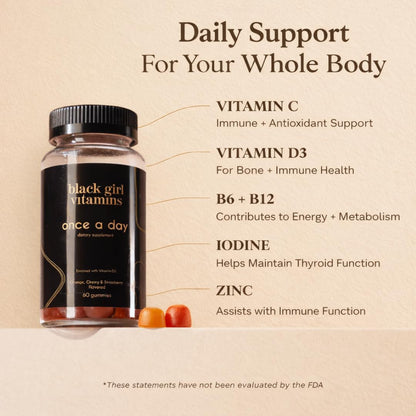 Black Girl Vitamins Once a Day - Womens Multivitamin Gummy - Vitamin A, B, C, E and Zinc. Multivitamin for Women, Immune Support. Vegan - PrimeBioHealth - canada supplements
