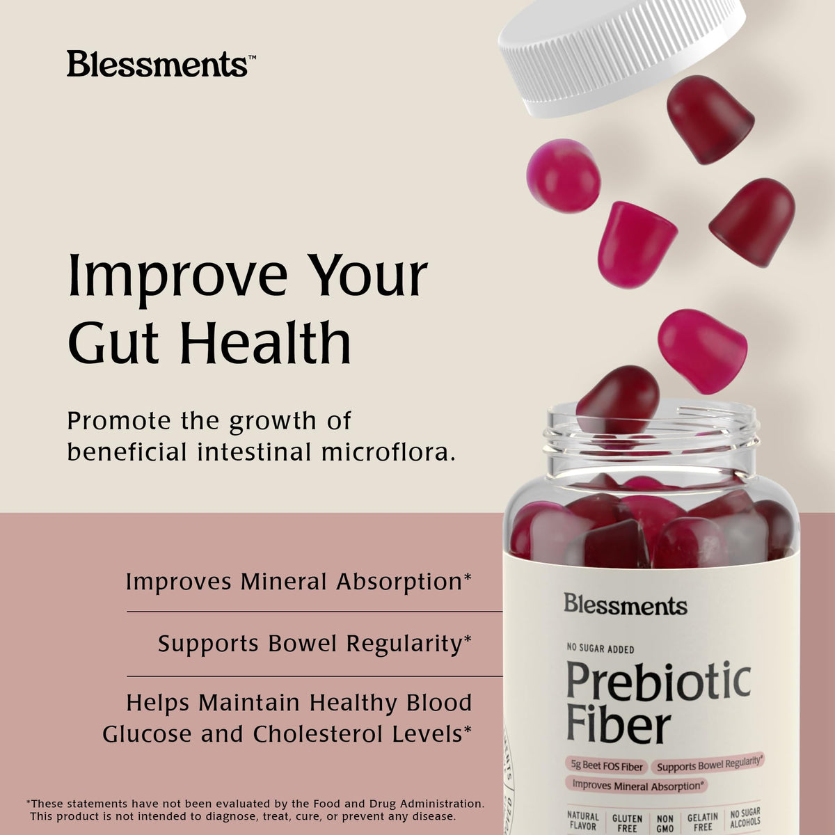 Blessments - Prebiotic Fiber Gummies for Adults & Kids with No Added Sugar- 5g (60 Count-2 Pack) High Fiber Supplement Gummies - Vegan - Keto Friendly - PrimeBioHealth - canada supplements