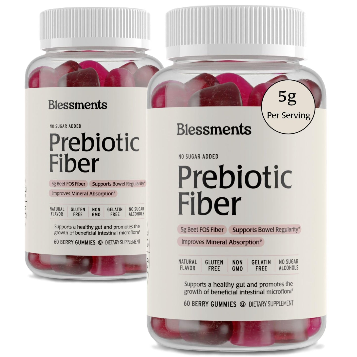 Blessments - Prebiotic Fiber Gummies for Adults & Kids with No Added Sugar- 5g (60 Count-2 Pack) High Fiber Supplement Gummies - Vegan - Keto Friendly - PrimeBioHealth - canada supplements