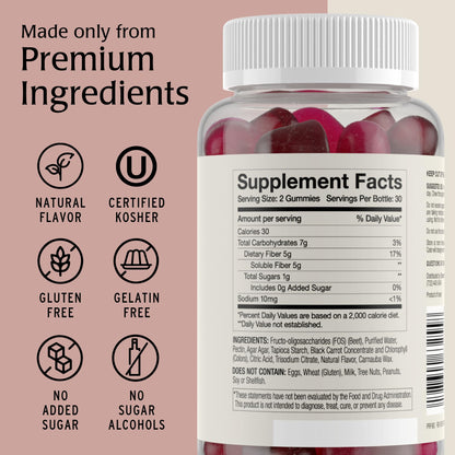 Blessments - Prebiotic Fiber Gummies for Adults & Kids with No Added Sugar- 5g (60 Count) High Fiber Supplement Gummies - Vegan - Keto Friendly - Digestive Health Supplements - PrimeBioHealth - canada supplements