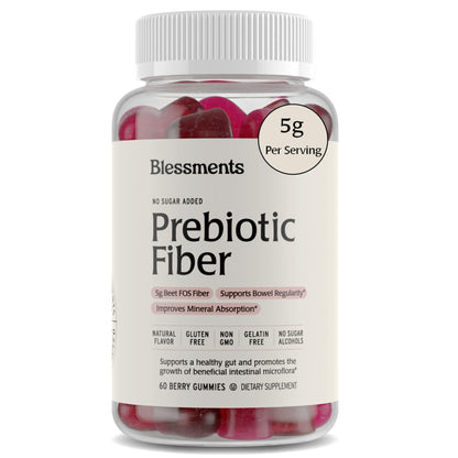 Blessments - Prebiotic Fiber Gummies for Adults & Kids with No Added Sugar- 5g (60 Count) High Fiber Supplement Gummies - Vegan - Keto Friendly - Digestive Health Supplements - PrimeBioHealth - canada supplements