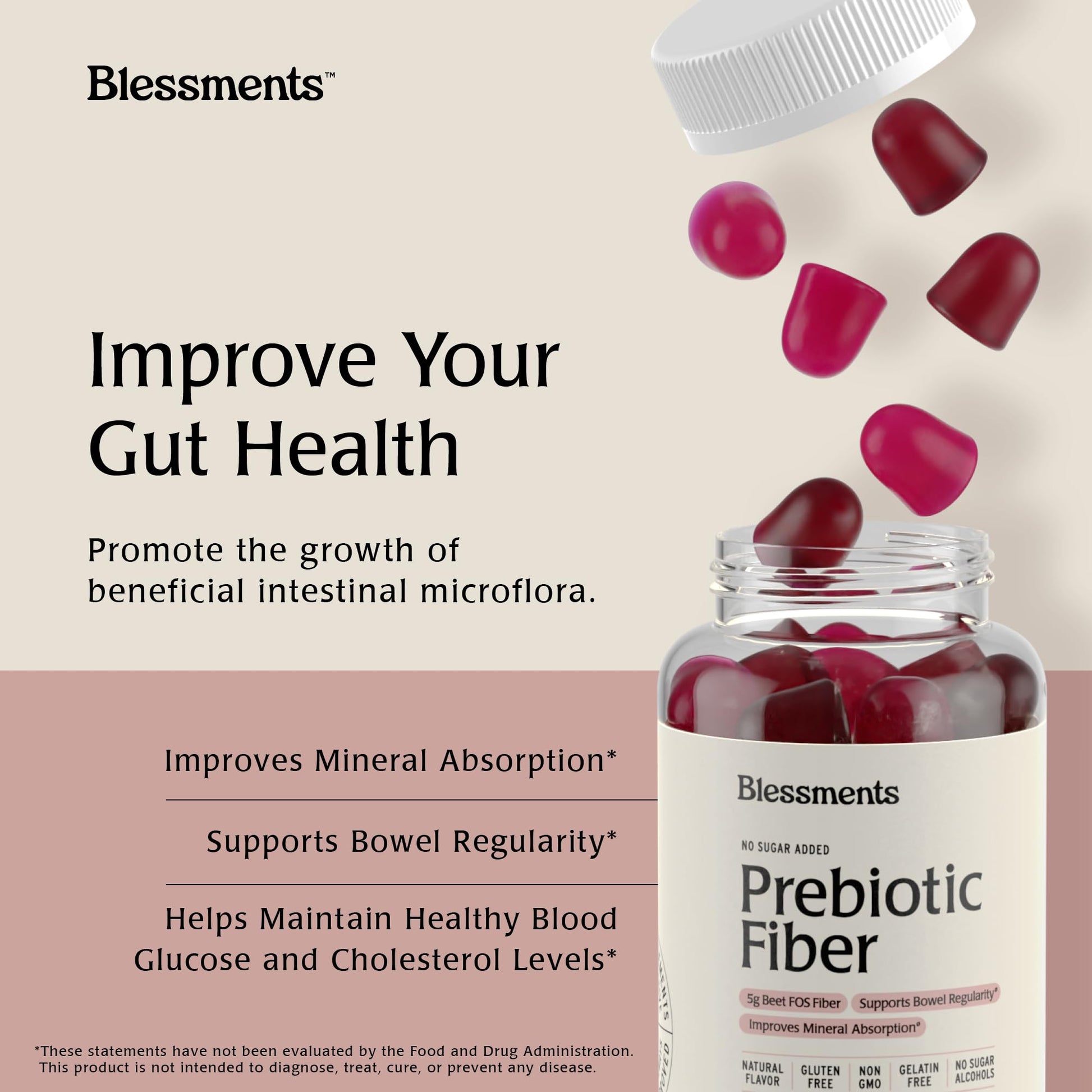 Blessments - Prebiotic Fiber Gummies for Adults & Kids with No Added Sugar- 5g (60 Count) High Fiber Supplement Gummies - Vegan - Keto Friendly - Digestive Health Supplements - PrimeBioHealth - canada supplements