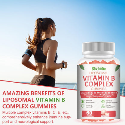 Blivsmlie 2 Pack 33-in-1 Liposomal Vitamin B Complex Gummies -B1, B2, B3, B4, B5, B6, B7, B8, B9,B12 | Vitamin C, D3,K2|Calcium,Magnesiun,Zinc etc.for Energy - PrimeBioHealth - canada supplements